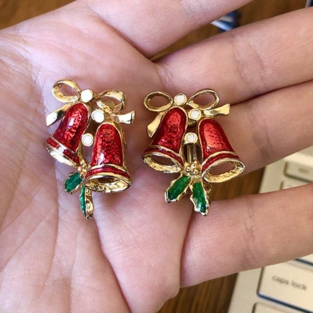 Vintage Gold Christmas Bell Clip-on Earrings